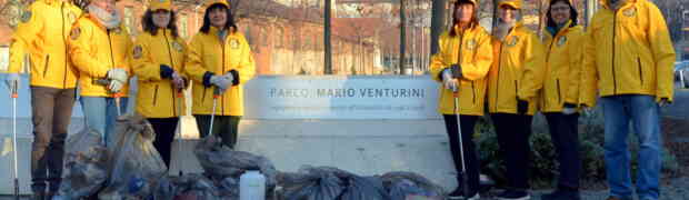 Volontari di Scientology affrontano il degrado del parco Venturini di Brescia